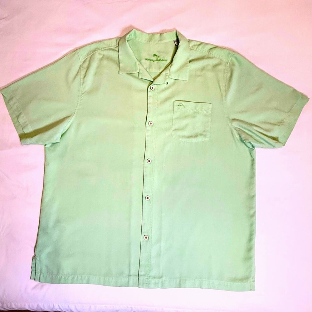 Tommy Bahama Silk Blend Tropical Shirt Size XXL Soft Lime Green.